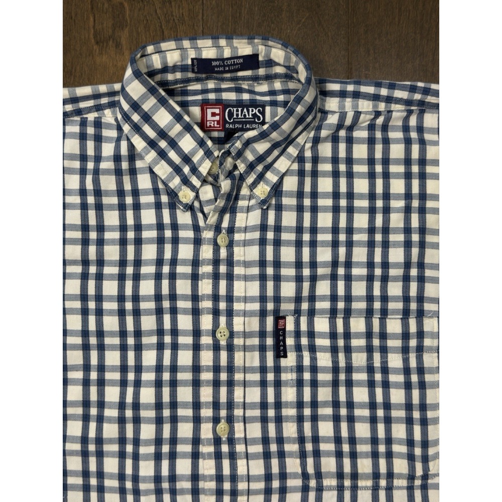 Chaps Ralph Lauren Shirt Mens Long Sleeve Button Down‎ Blue Plaid Size M Pocket - Picture 3 of 7